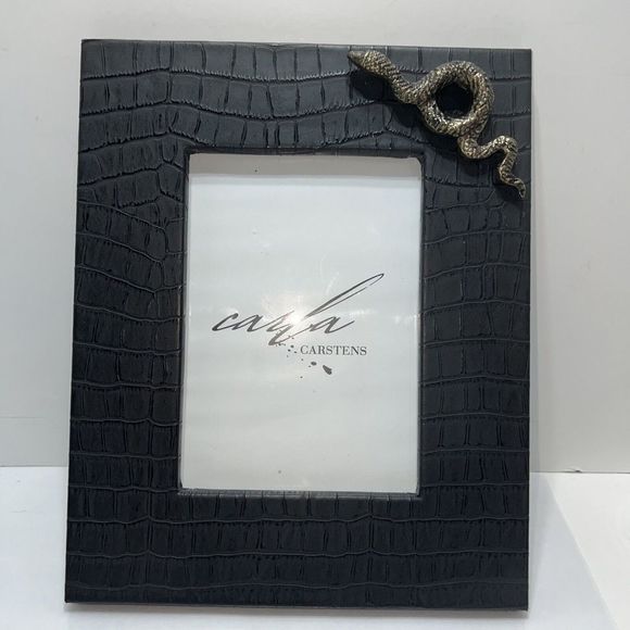 Faux Croc Leather Picture Frame Black Silver Snake 4.5 X 6.5”  by Carla  Carsten - Picture 1 of 8